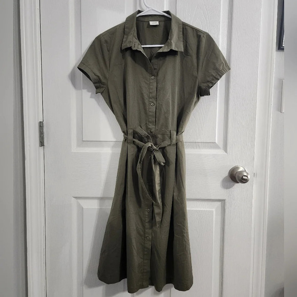 JDY green trench coat dress belted collared lagenlook Military size 36 - Picture 10 of 13